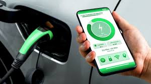 Person using smartphone app to locate EV charging station